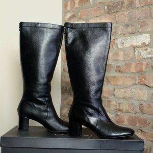 Tahari Devon Black Leather Knee High Boots